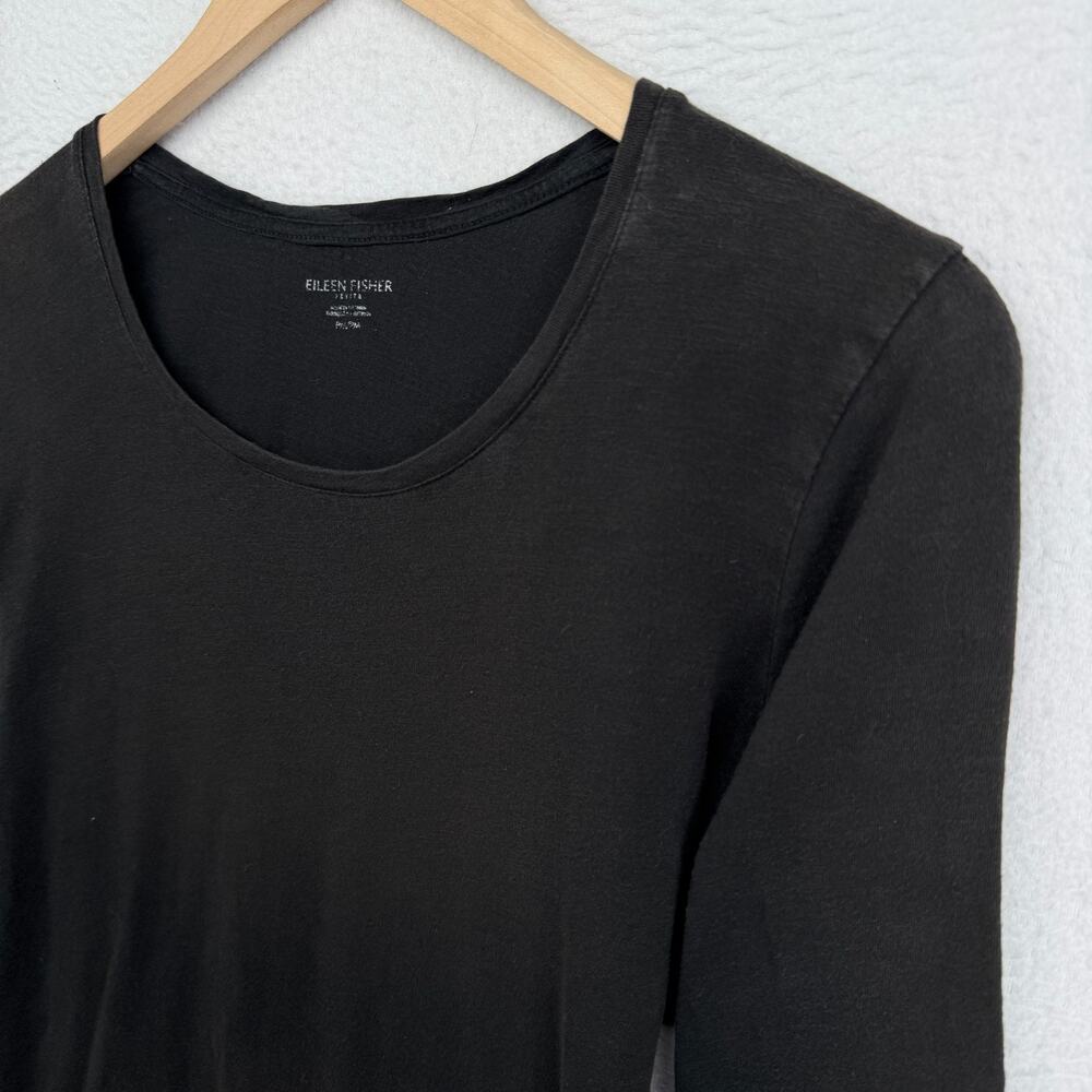 EILEEN FISHER Top PM Slub Organic Cotton Jersey Scoop Neck Long Sleeve Black - Picture 2 of 12